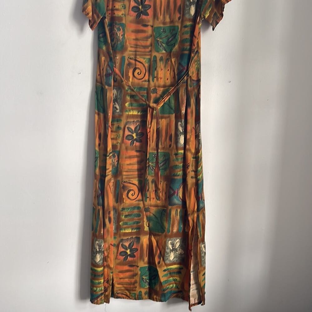 Vintage 90’s Y2K batik print tie back scoop neck shirt sleeve maxi dress sz M - Picture 8 of 9